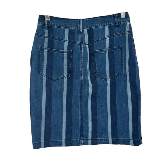 Anthropologie Maeve Denim Skirt Straight Jean Striped Button Fly Blue Size US 6 - Picture 5 of 10